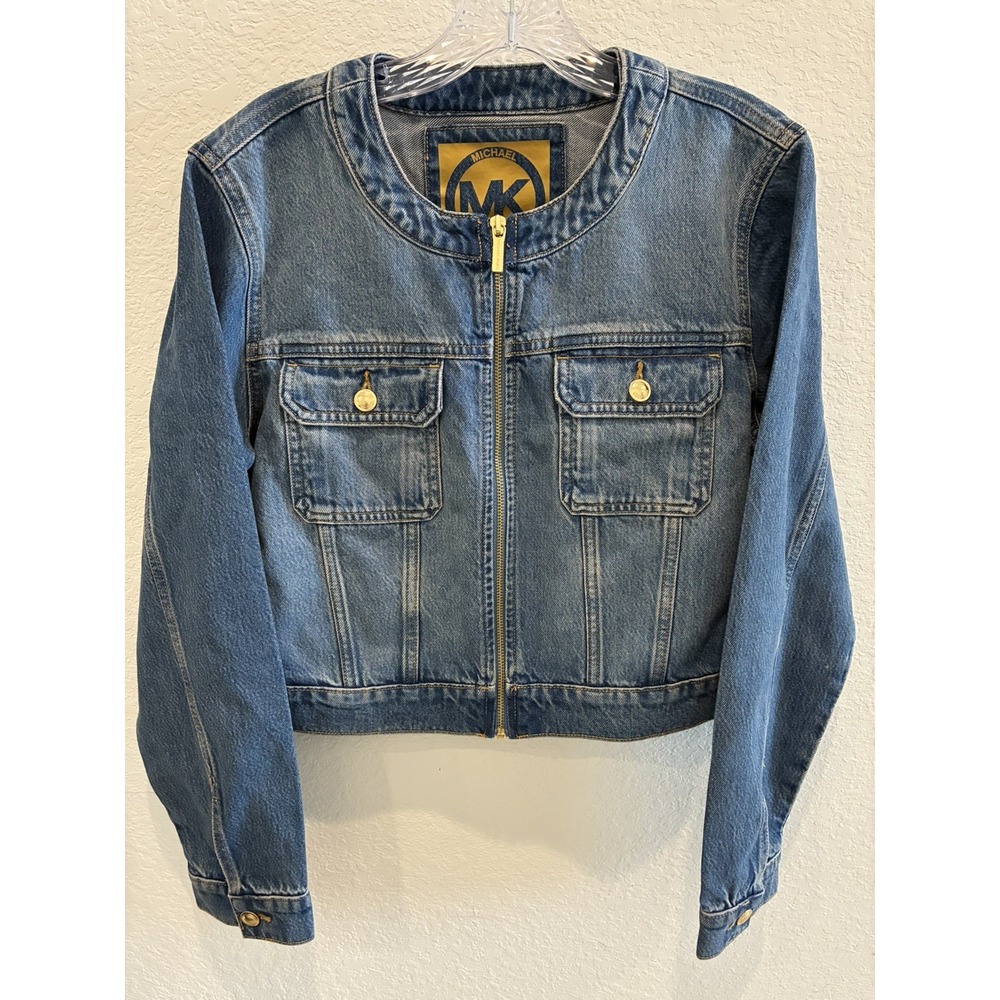 MICHAEL KORS~ Women's Denim Zip Jacket Size L Med Stone Wash- NWT